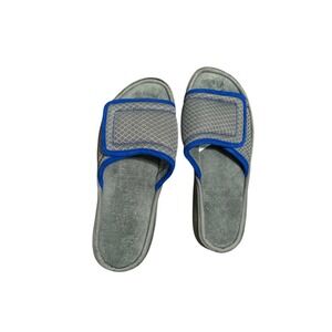 Dearfoams Mens Large Gray‎ Blue Adjustable Strap Comfort Slippers Slides 11-12